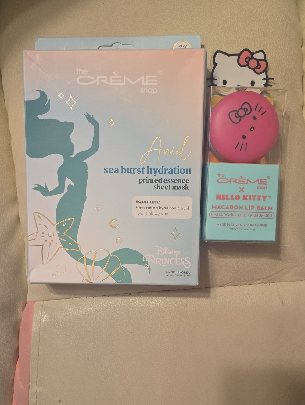 Ariel Sea Burst Hydration Sheet Mask & Hello Kitty Macaron Lip Balm